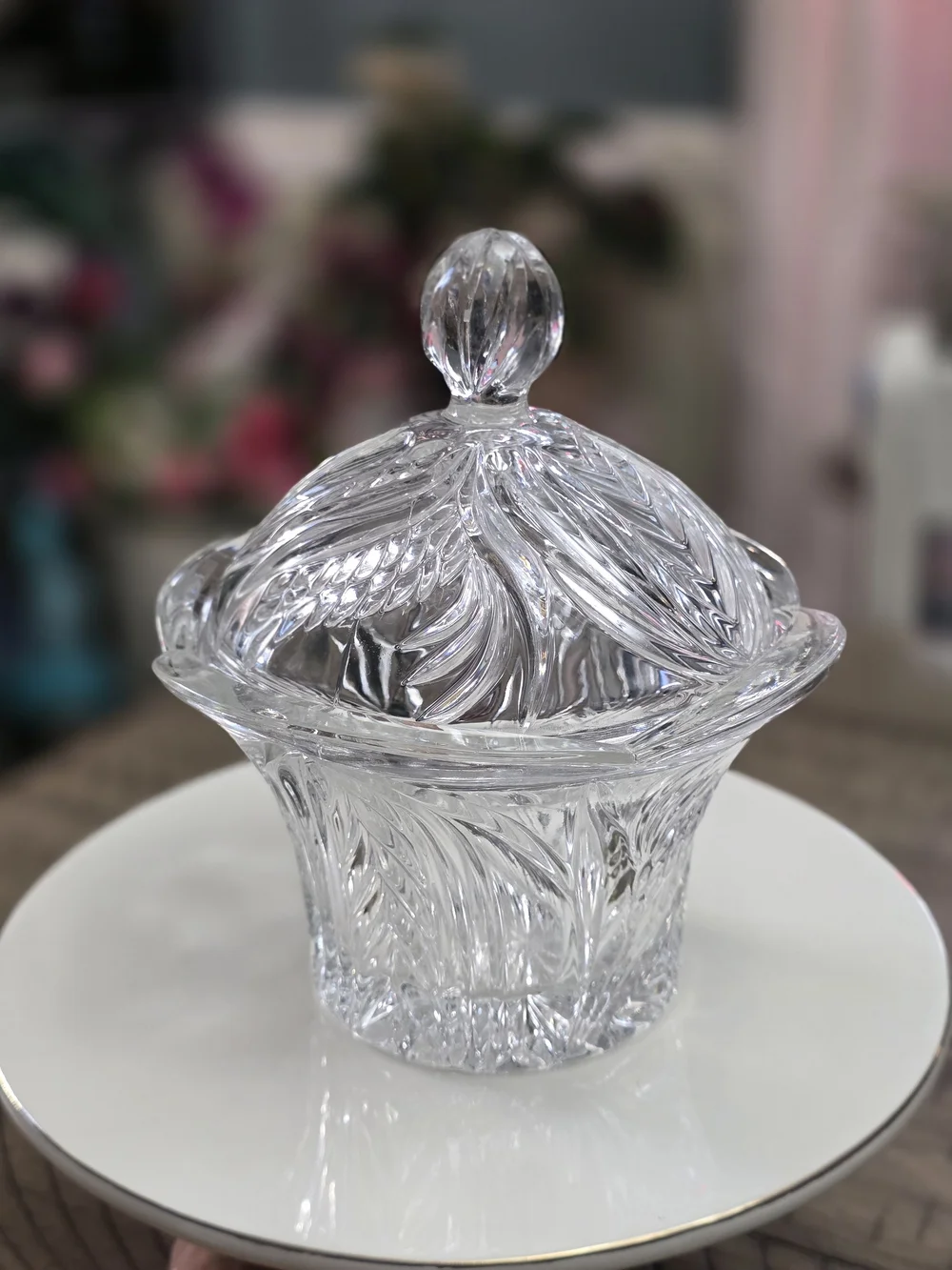 Crystal Cut Glass Covered Candy Dish - Clear